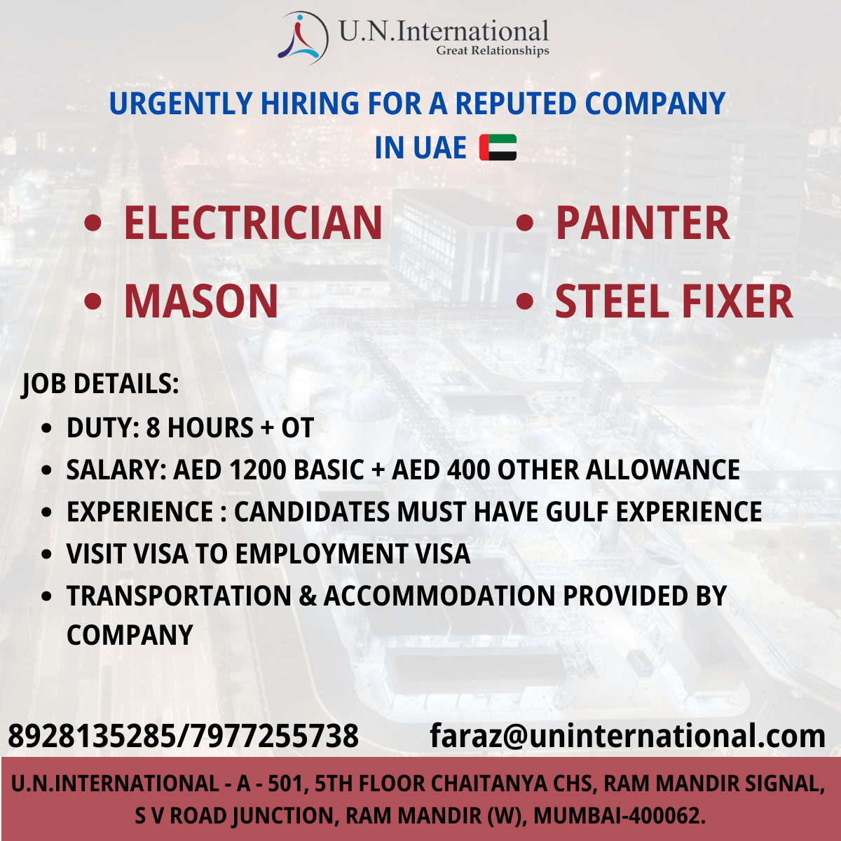 Urgent Hiring for Skilled Workers in UAE