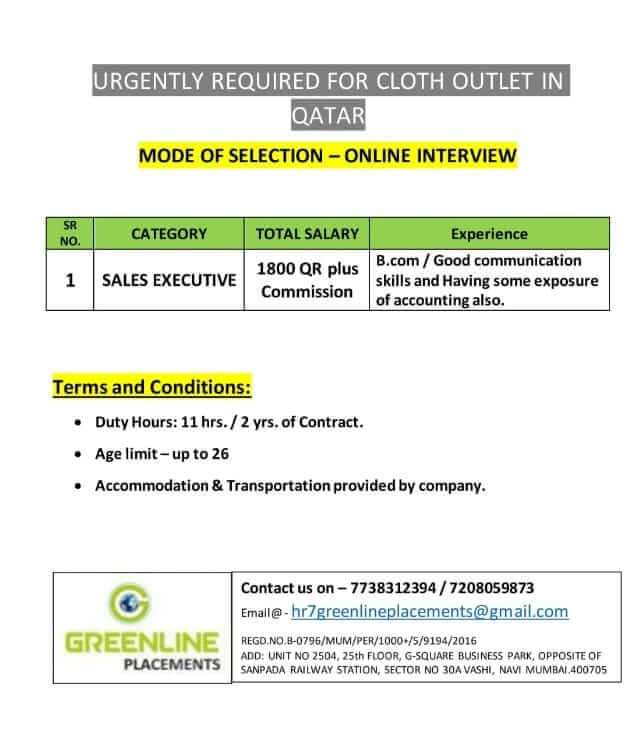 Urgently Required Sales Executives in Qatar