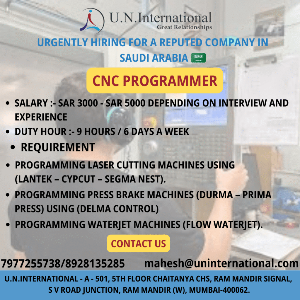 CNC Programmer Recruitment in Saudi Arabia 2025