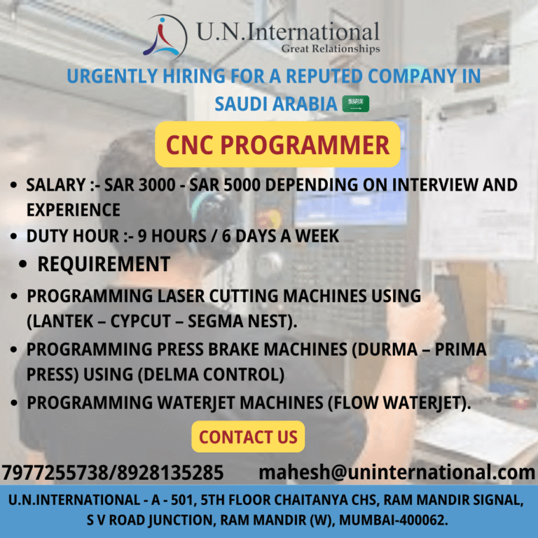 CNC Programmer Recruitment in Saudi Arabia 2025
