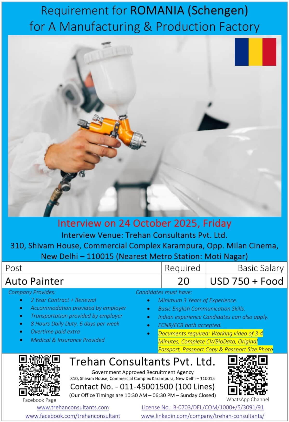Romania Auto Painter Jobs 2025 – Walk-in Interview