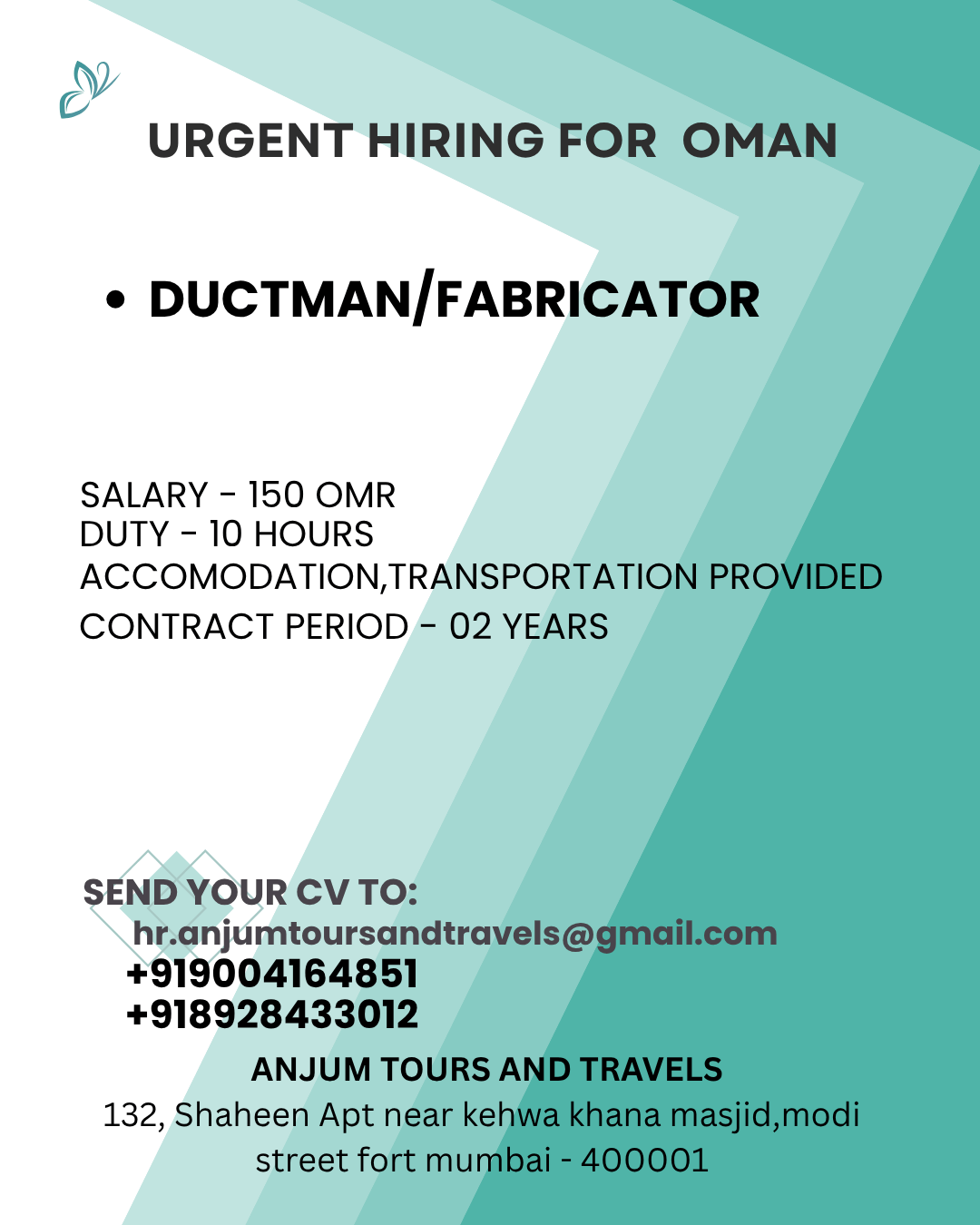 Urgent Hiring for Oman – Ductman/Fabricator