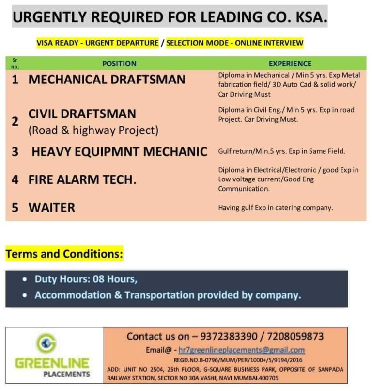KSA Urgent Job Vacancies – Apply Now