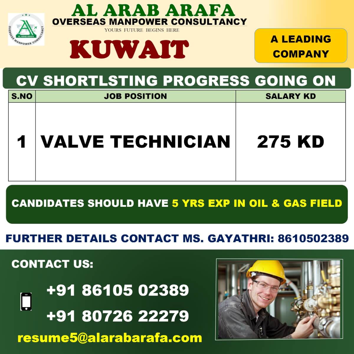 Valve Technician Jobs in Kuwait – Apply Now