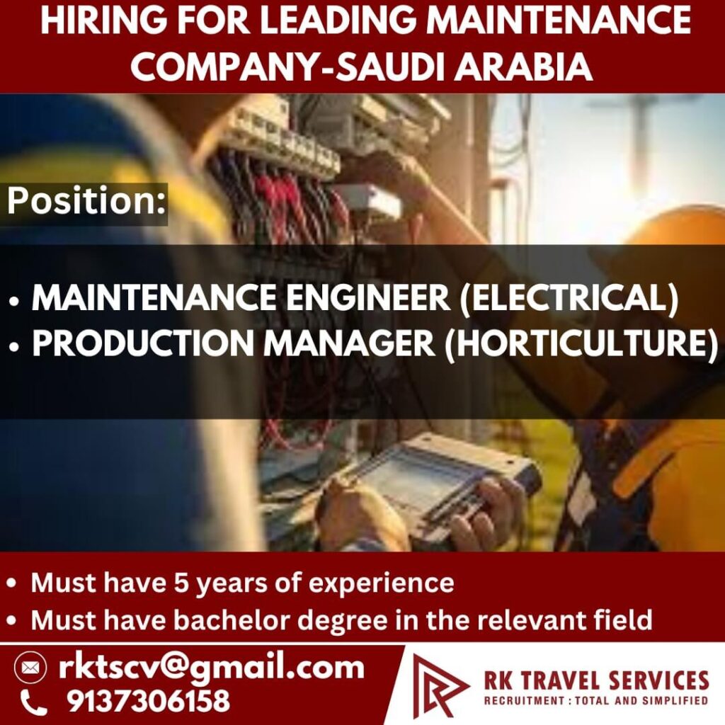 Exciting Job Opportunities in Saudi Arabia – Maintenance & Horticulture Sector 1 Exciting Job Opportunities in Saudi Arabia – Maintenance & Horticulture Sector