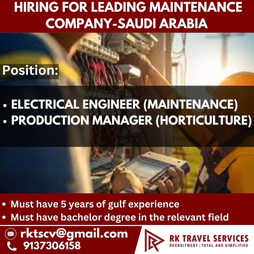 Electrical Engineer & Production Manager Jobs in Saudi Arabia 1 Electrical Engineer & Production Manager Jobs in Saudi Arabia