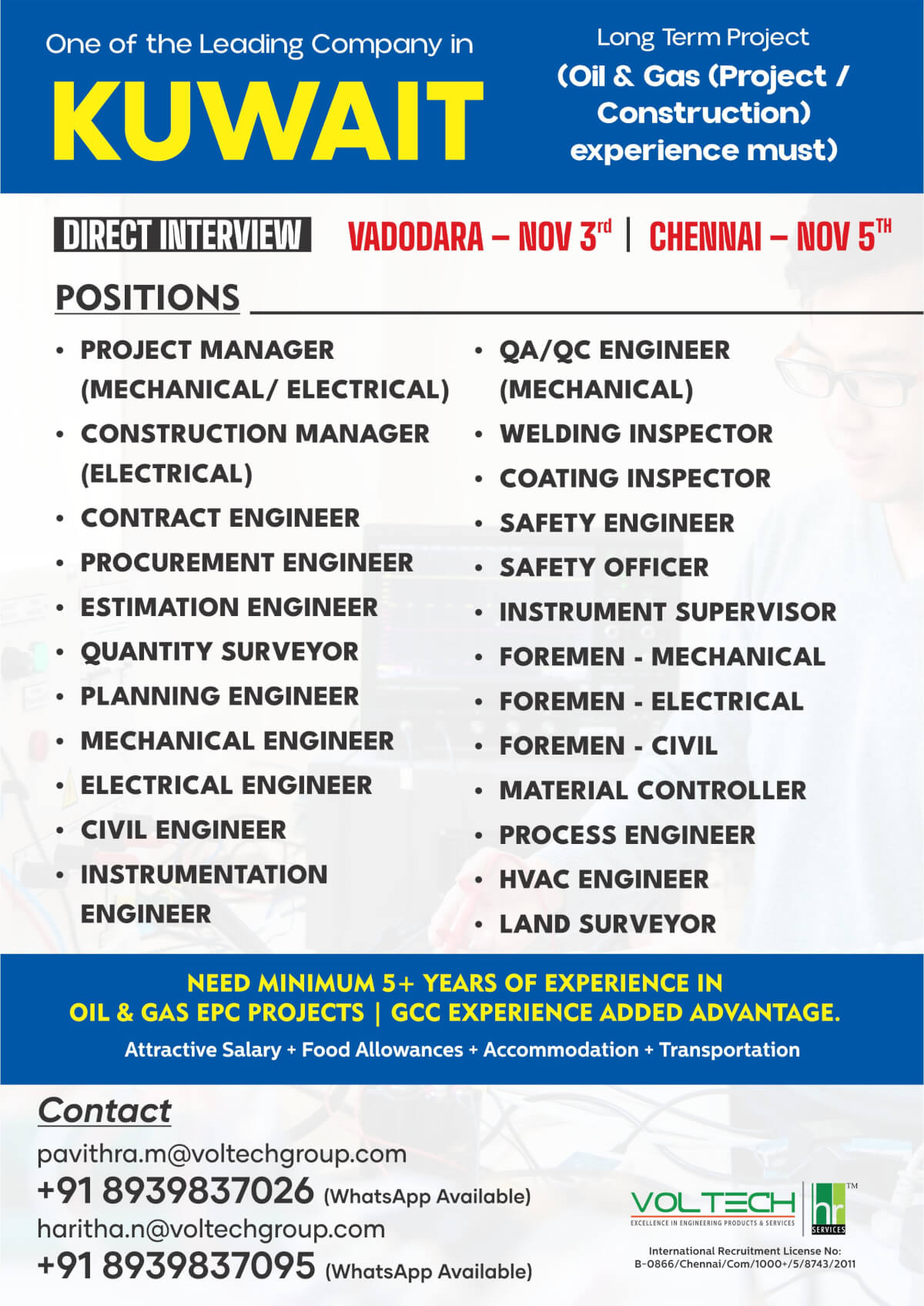 Kuwait Oil & Gas Jobs 2025 – Direct Interview in India