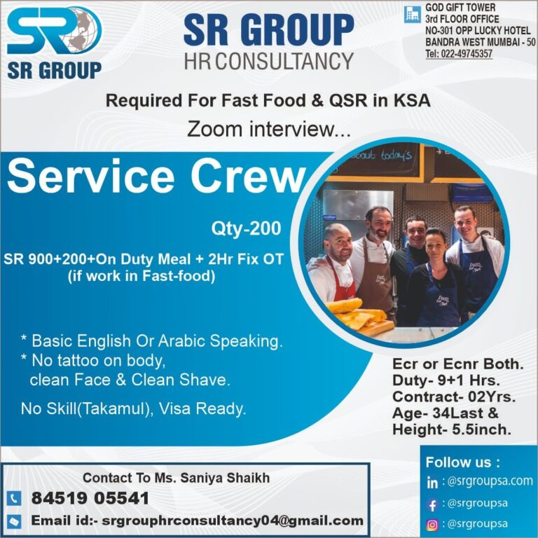 Service Crew Jobs in Saudi Arabia – Apply Now