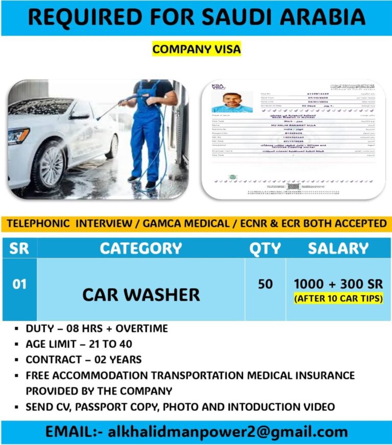 Car Washer Jobs in Saudi Arabia 2025