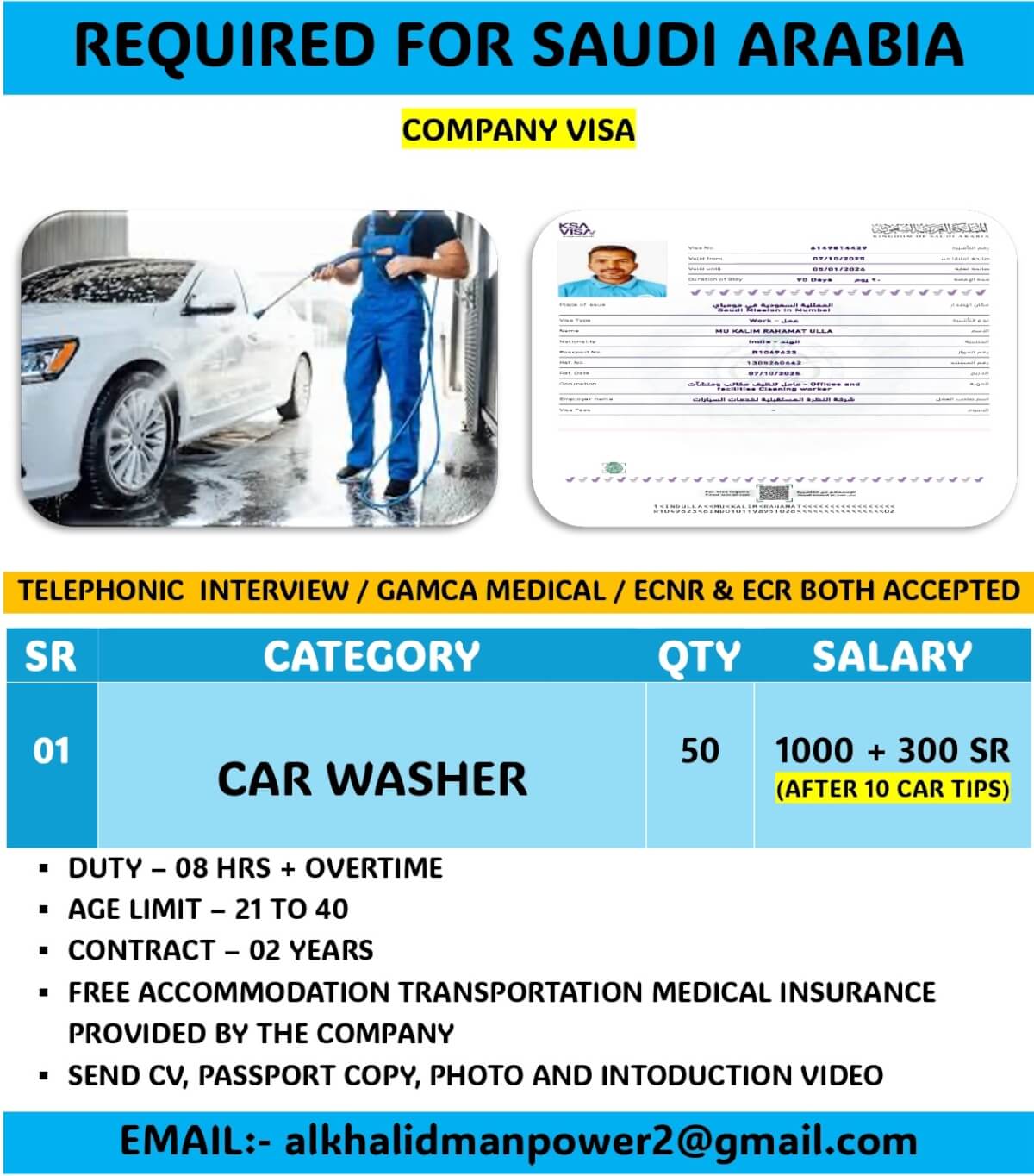 Car Washer Jobs in Saudi Arabia 2025