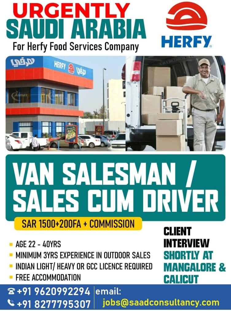 Urgent Van Salesman Jobs in Saudi Arabia – Herfy Food Services