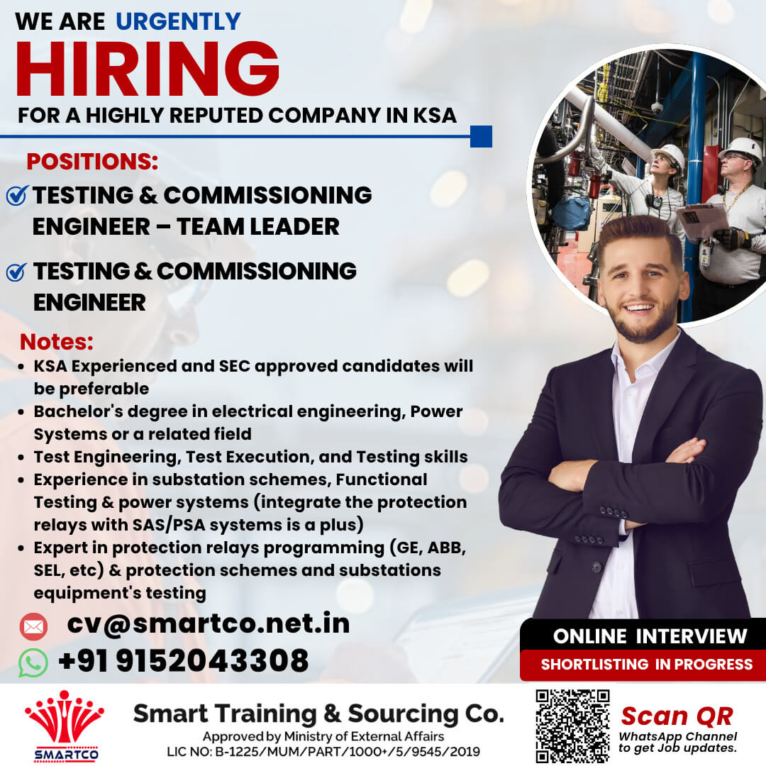 Testing & Commissioning Engineer Jobs in KSA – Apply Now