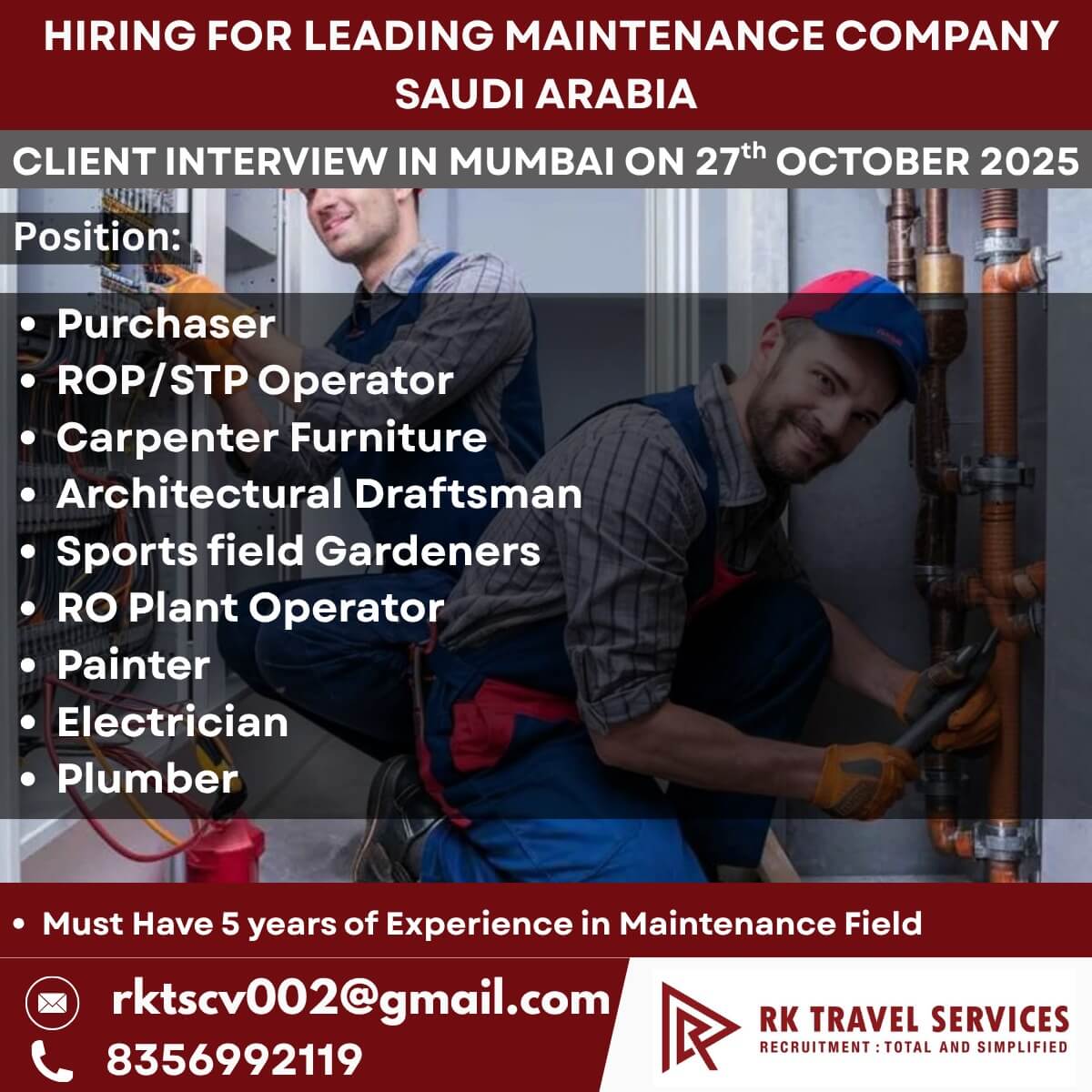 Job Openings in Saudi Arabia – Maintenance Company