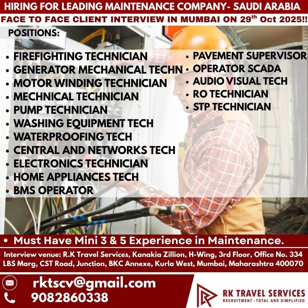 Saudi Arabia Maintenance Company Jobs | Face-to-Face Client Interview