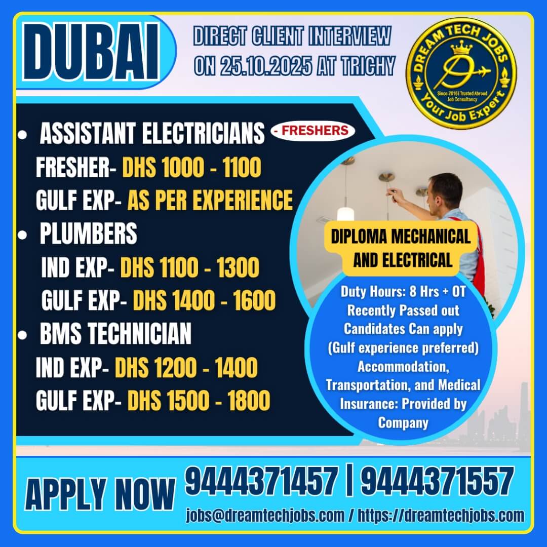 Dubai Jobs 2025 – Direct Client Interview in Trichy on 25th October | Apply Now