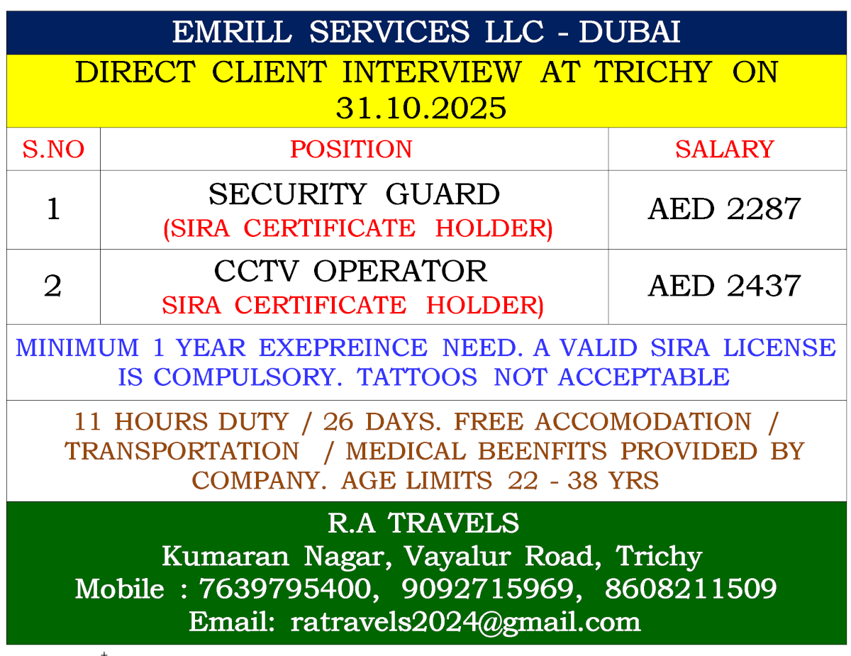 Security Guard & CCTV Operator Jobs in Dubai | Direct Interview