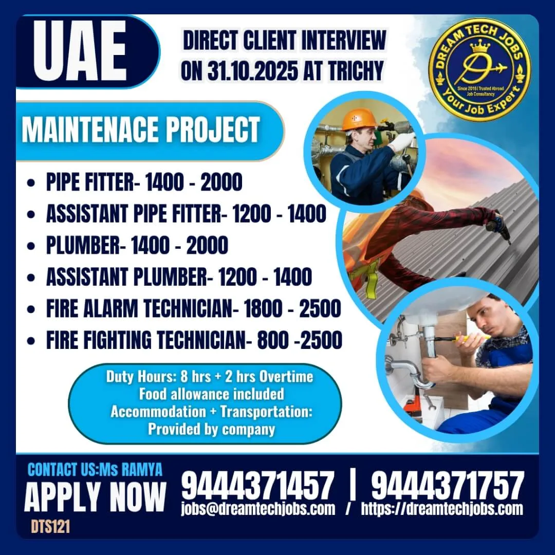 UAE Maintenance Project Jobs 2025 – Direct Client Interview at Trichy