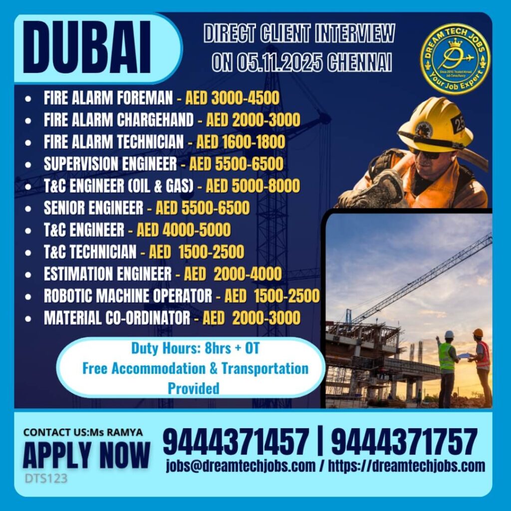 Dubai Jobs 2025 | Direct Client Interview in Chennai