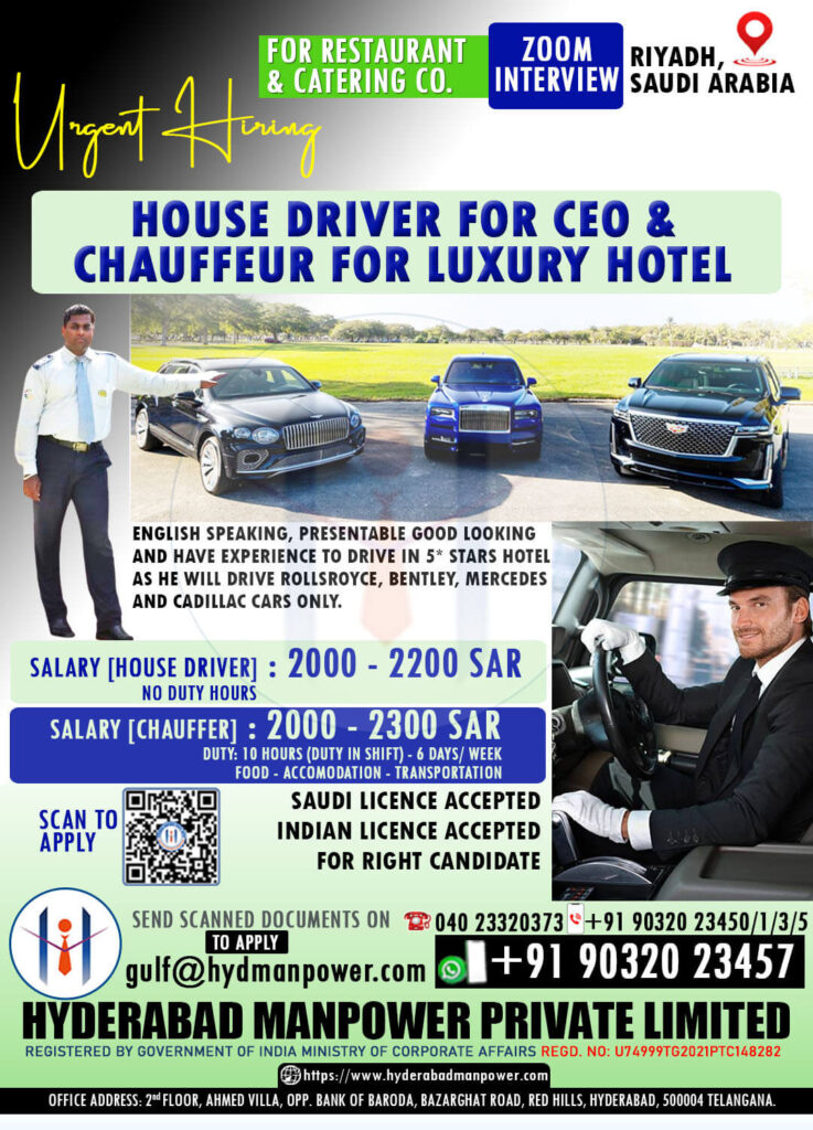 Urgent Hiring for House Driver & Chauffeur Jobs in Riyadh – Zoom Interview