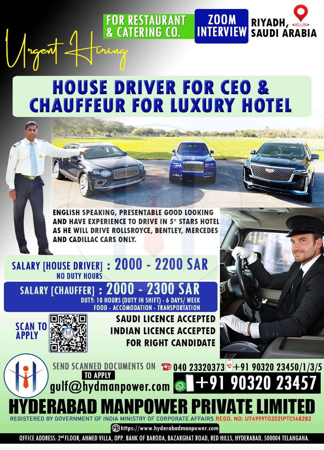 Urgent Hiring for House Driver & Chauffeur Jobs in Riyadh – Zoom Interview