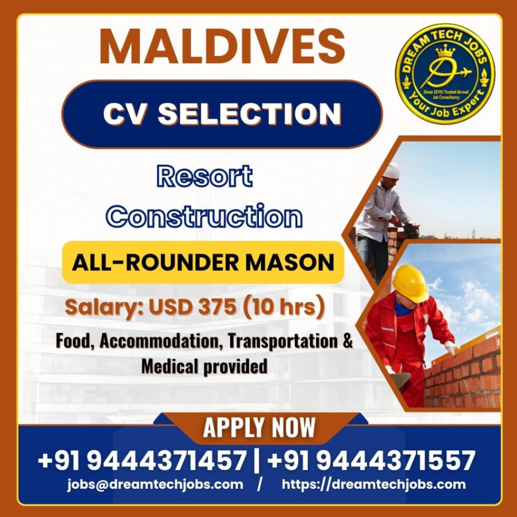 Maldives All-Rounder Mason Jobs – CV Selection for Resort Construction