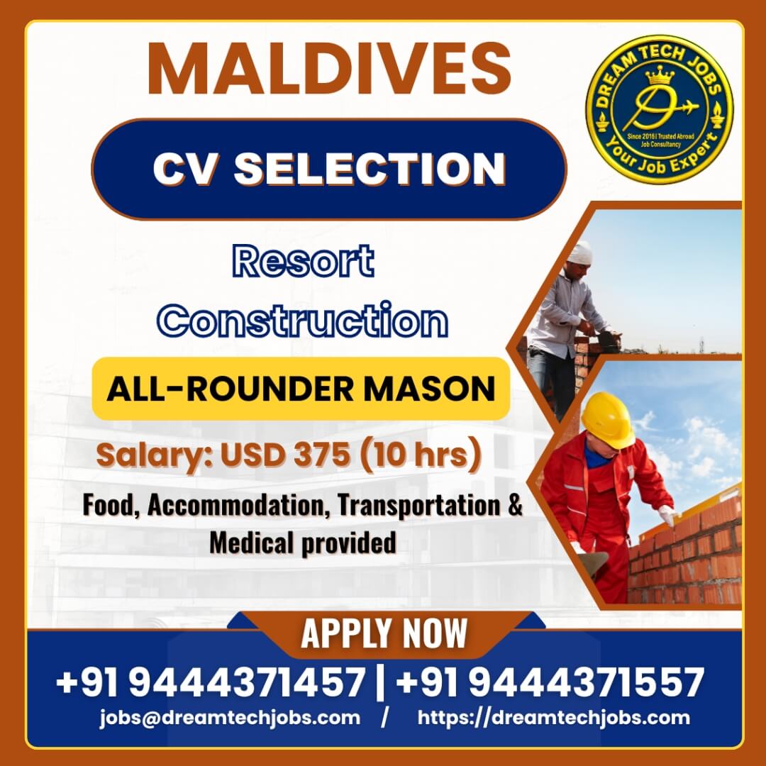 Maldives All-Rounder Mason Jobs – CV Selection for Resort Construction