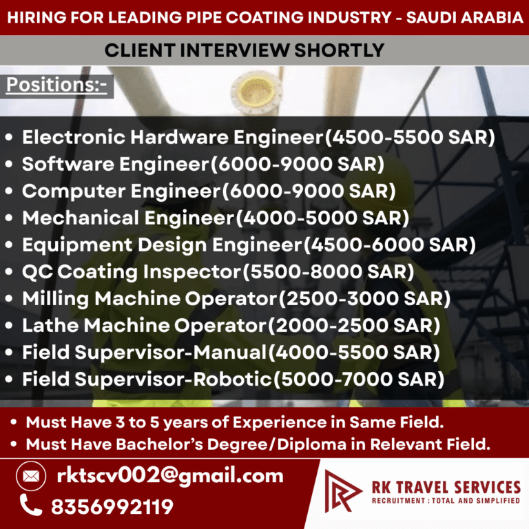 Saudi Arabia Pipe Coating Industry Jobs – Client Interview Shortly