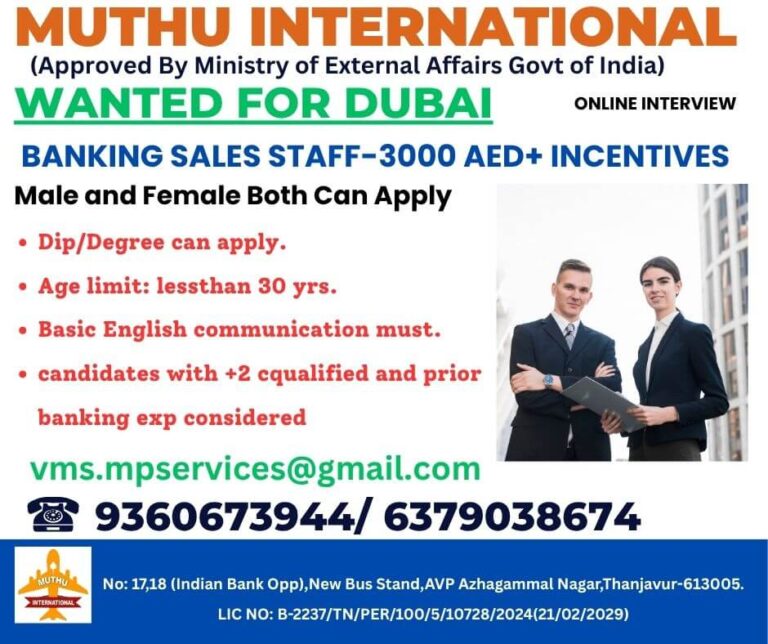 Wanted for Dubai – Banking Sales Staff 