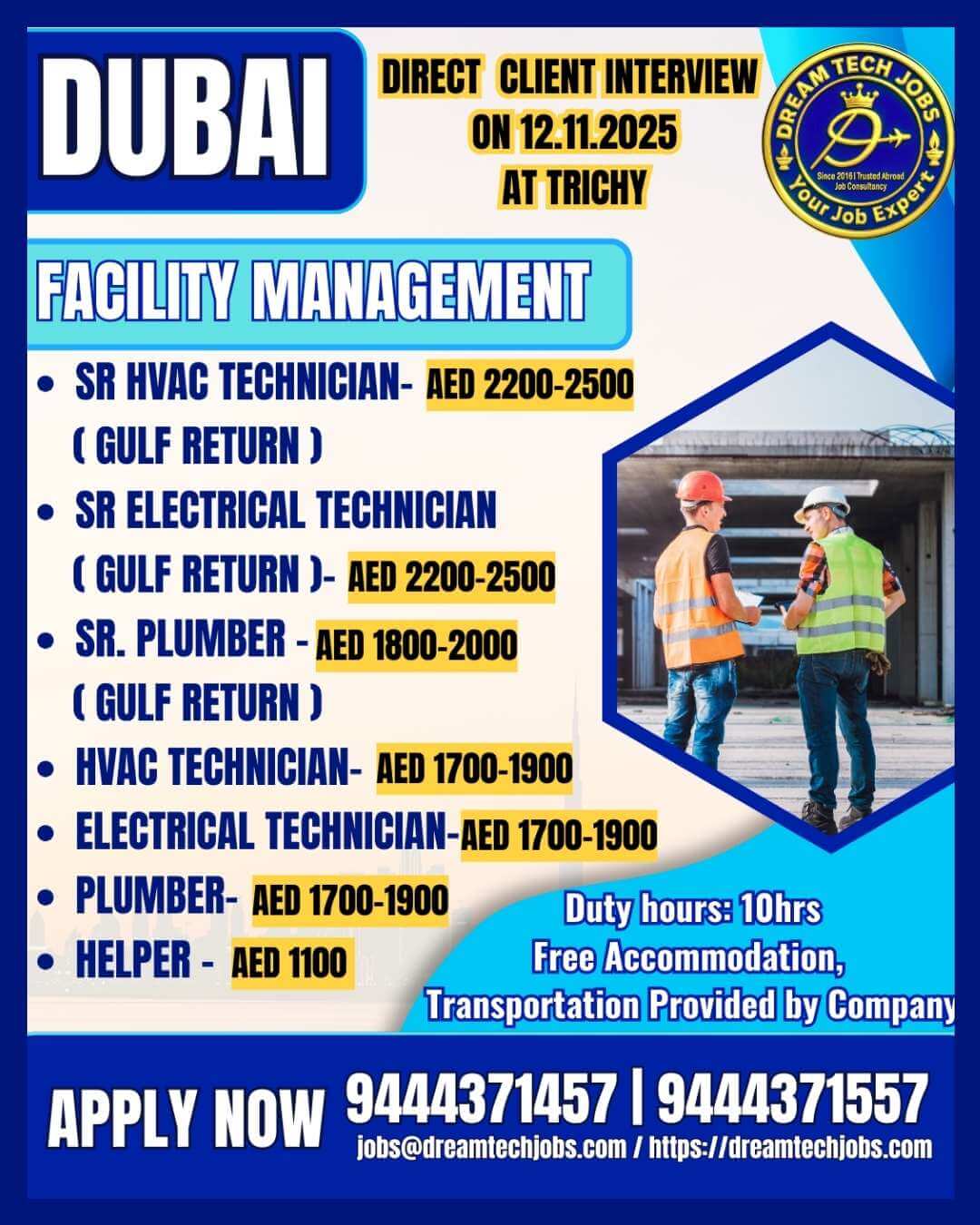 Dubai Facility Management Jobs – Direct Client Interview on 12 Nov 2025