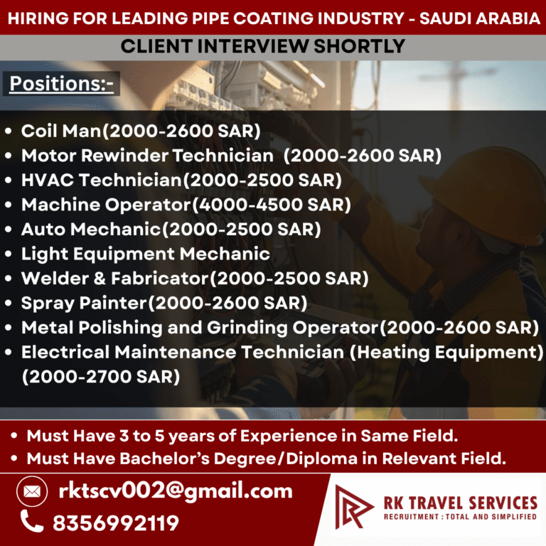 Saudi Arabia Pipe Coating Industry Jobs | Client Interview Shortly