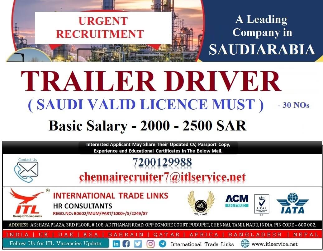 Trailer Driver Jobs in Saudi Arabia