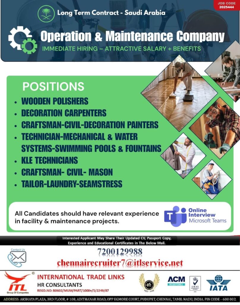 Saudi Arabia Operation & Maintenance Company Hiring – Attractive Salary + Benefits 1 Saudi Arabia Operation & Maintenance Jobs