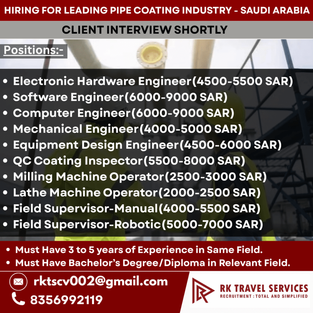 Saudi Arabia Pipe Coating Industry Recruitment 2025 – Apply Now 1 Saudi Arabia Pipe Coating Industry Recruitment 2025 – Apply Now