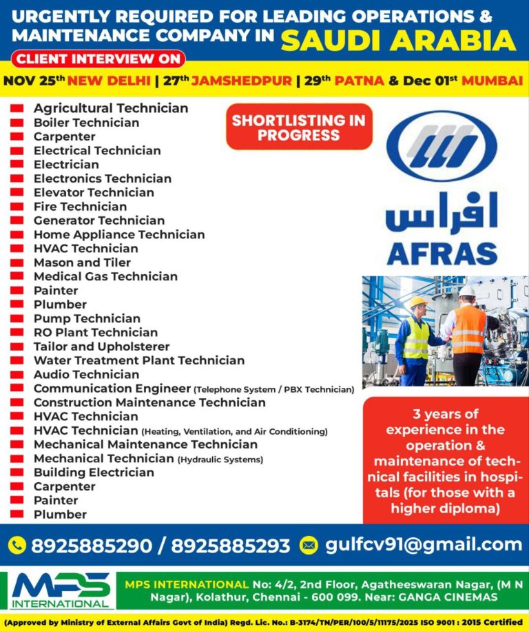 Saudi Arabia Maintenance Jobs 2025 – Apply for Multiple Technician Vacancies