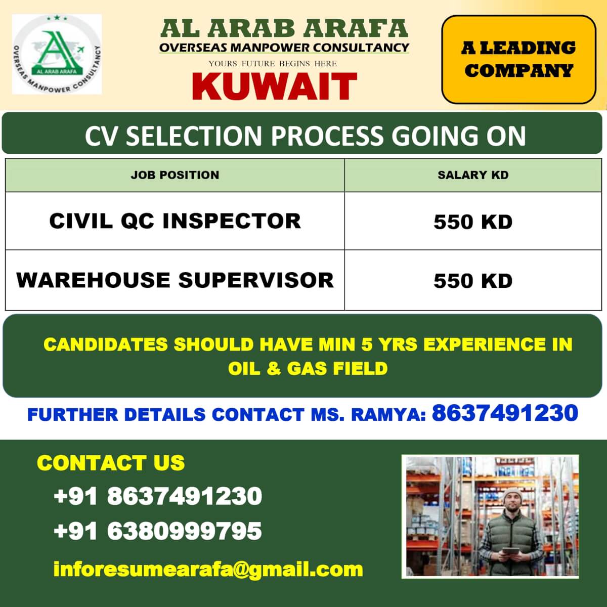 Kuwait Oil & Gas Jobs 2025 – CV Selection Ongoing | Al Arab Arafa Overseas