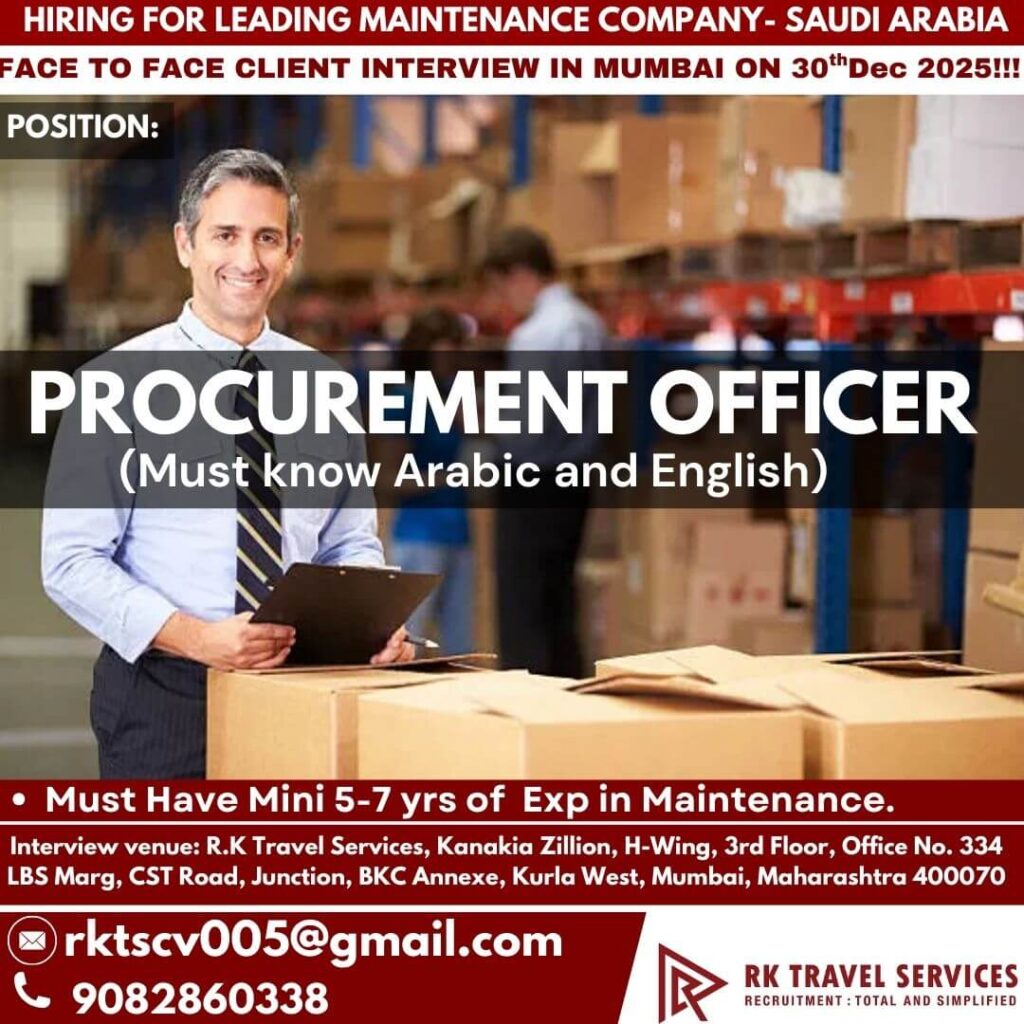 Procurement Officer Jobs in Saudi Arabia – Face-to-Face Interview in Mumbai