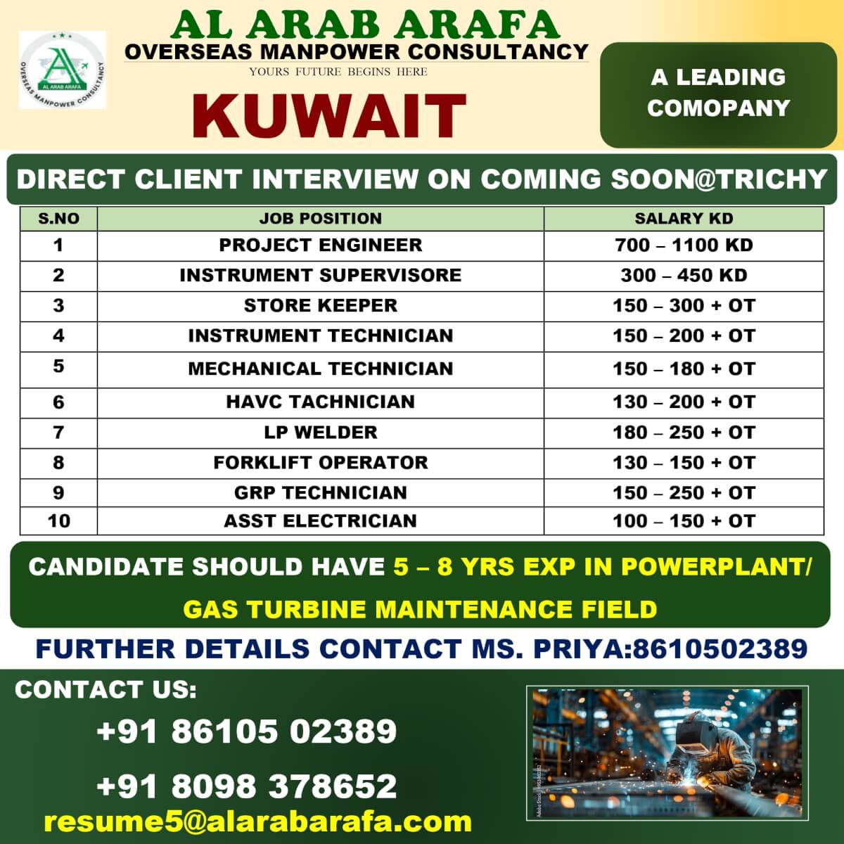 Kuwait Power Plant Jobs 2025 – Direct Client Interview in Trichy