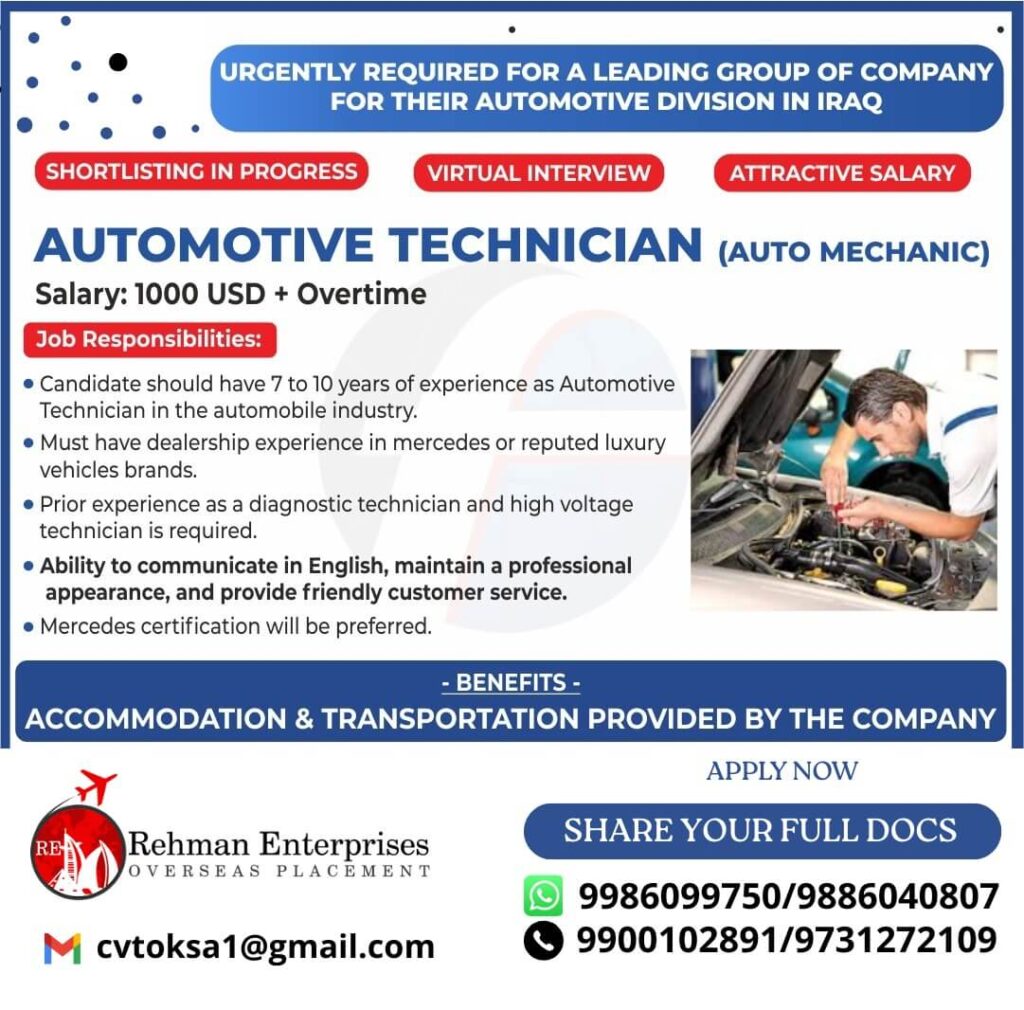 Automotive Technician Jobs in Iraq 2025 