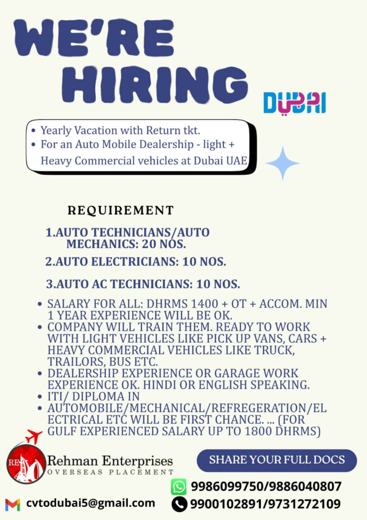 Auto Technician Jobs in Dubai 2025 – Light & Heavy Vehicles