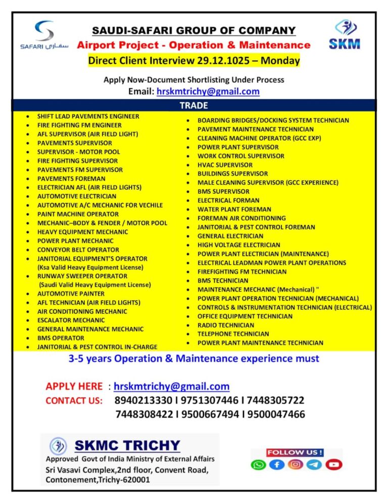 Saudi Safari Group Airport Operation & Maintenance Jobs 2025