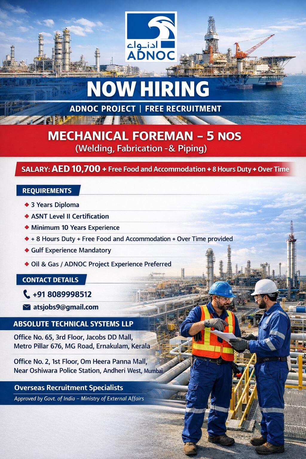 ADNOC Mechanical Foreman Jobs 2025