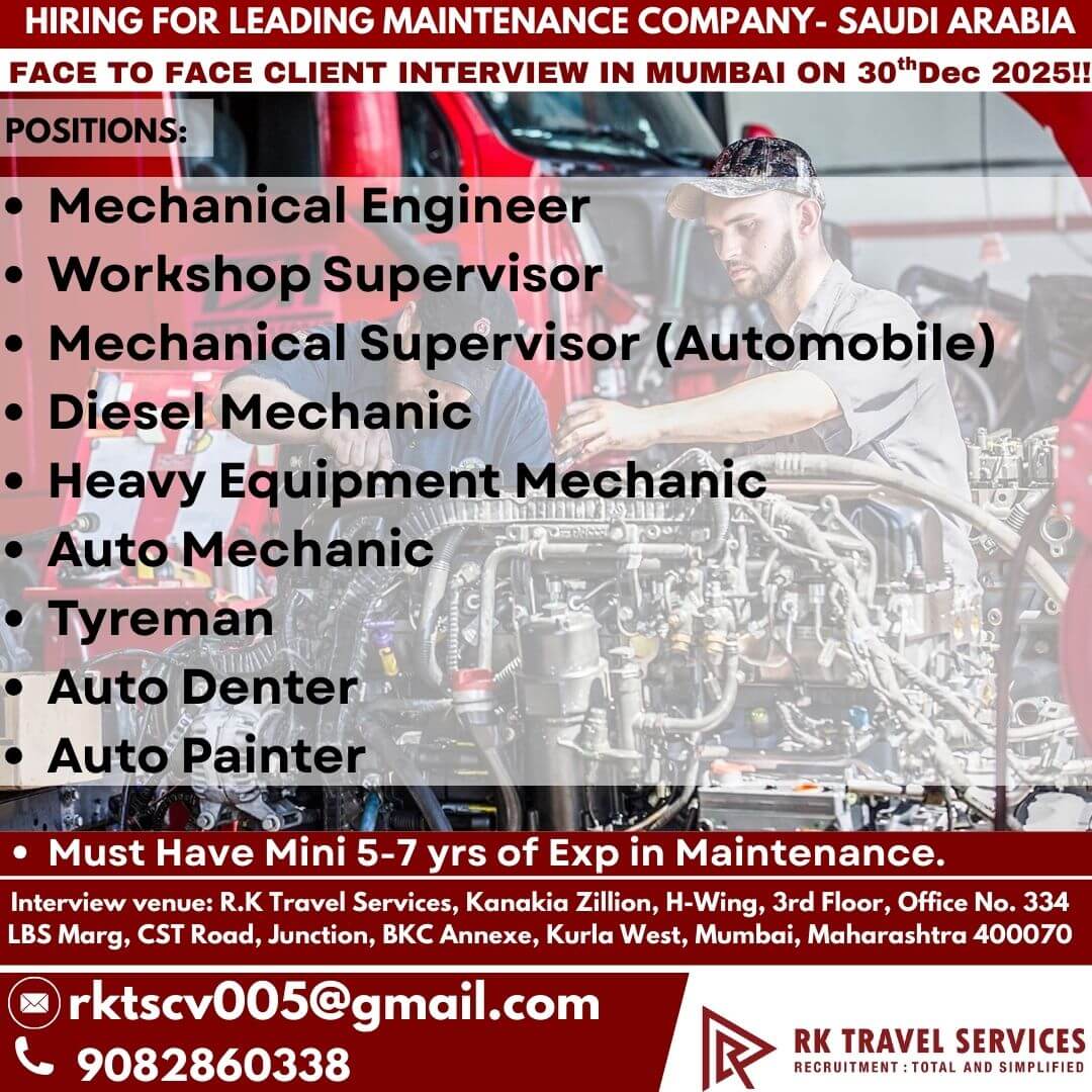 Saudi Arabia Maintenance Jobs 2025 – Direct Client Interview