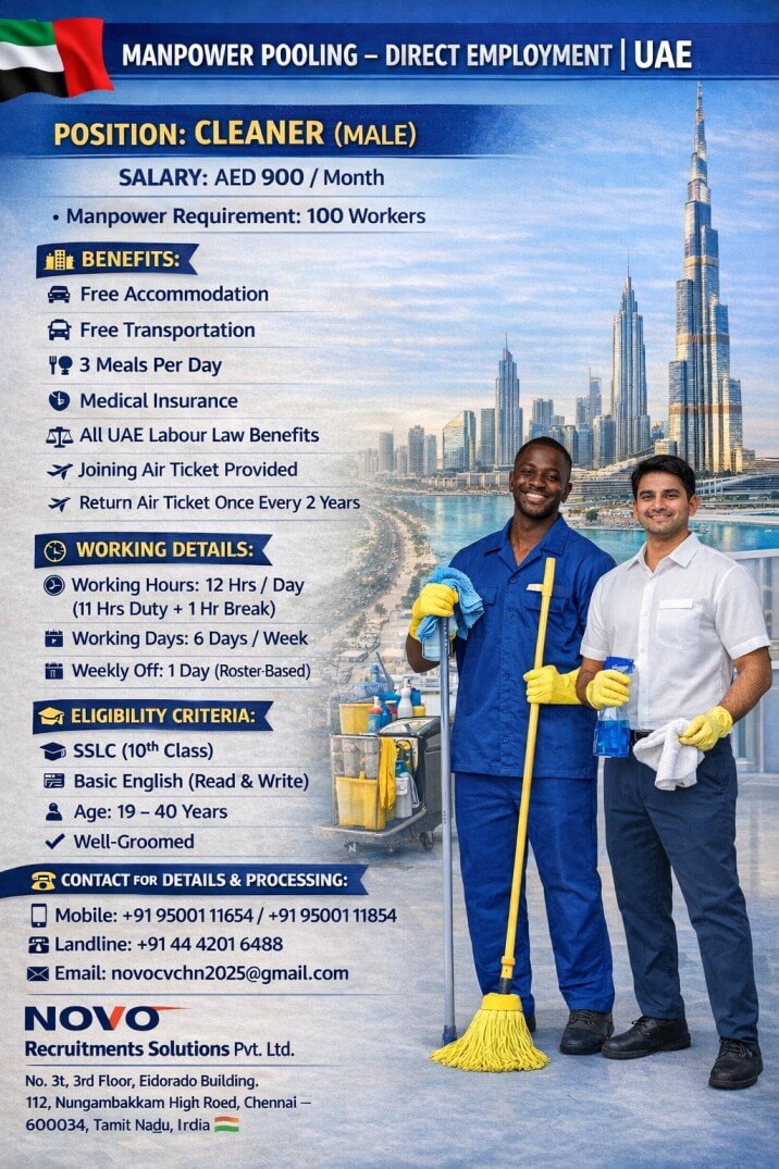 UAE Cleaner Jobs 2025 – Direct Manpower Pooling