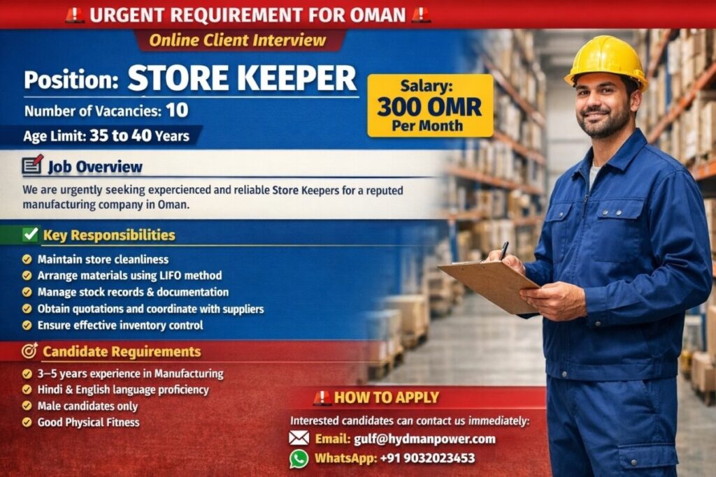 Oman Store Keeper Jobs 2025 – Latest Gulf Opportunity