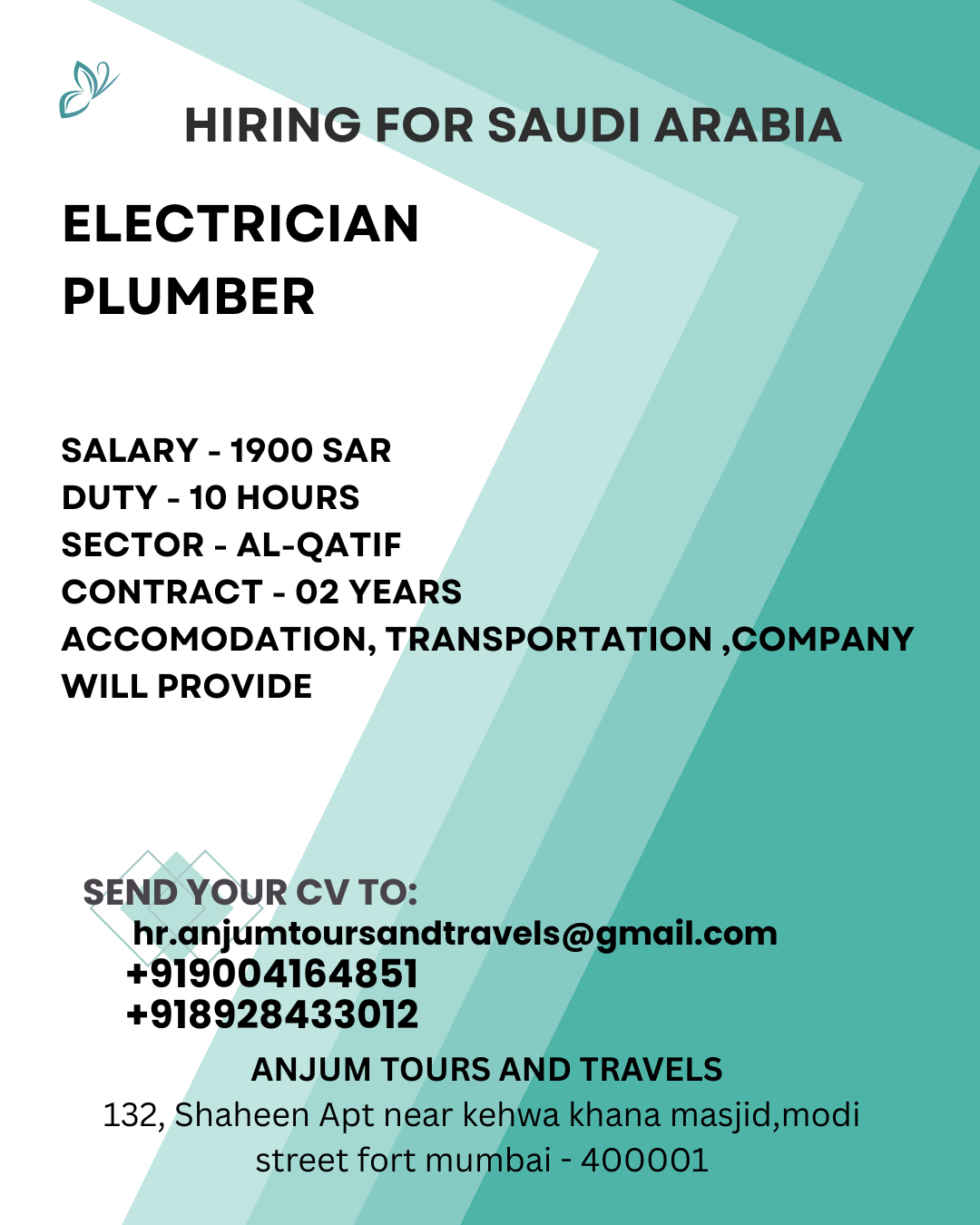 Latest Saudi Arabia Electrician & Plumber Jobs 2025
