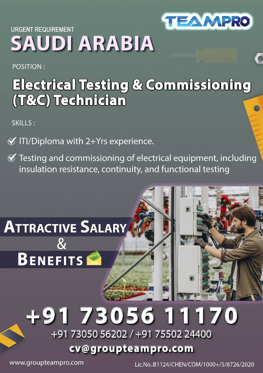 Saudi Arabia Electrical T&C Technician Jobs 2025