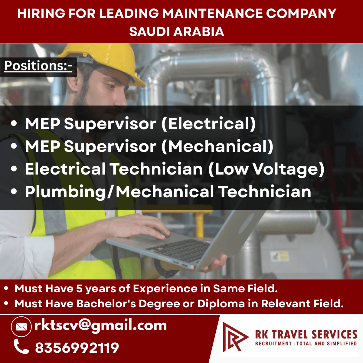 Saudi Arabia MEP Supervisor Jobs 2025