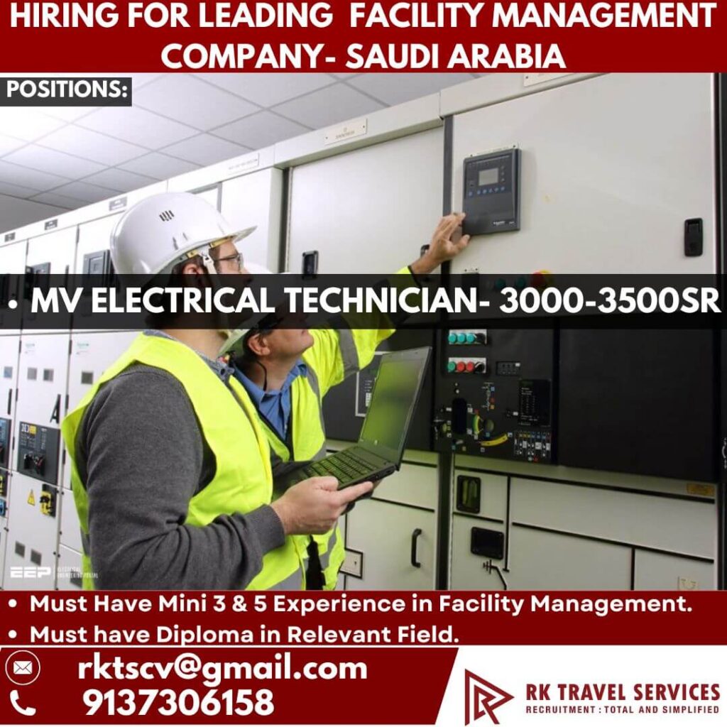 Saudi Arabia MV Electrical Technician Jobs 2025