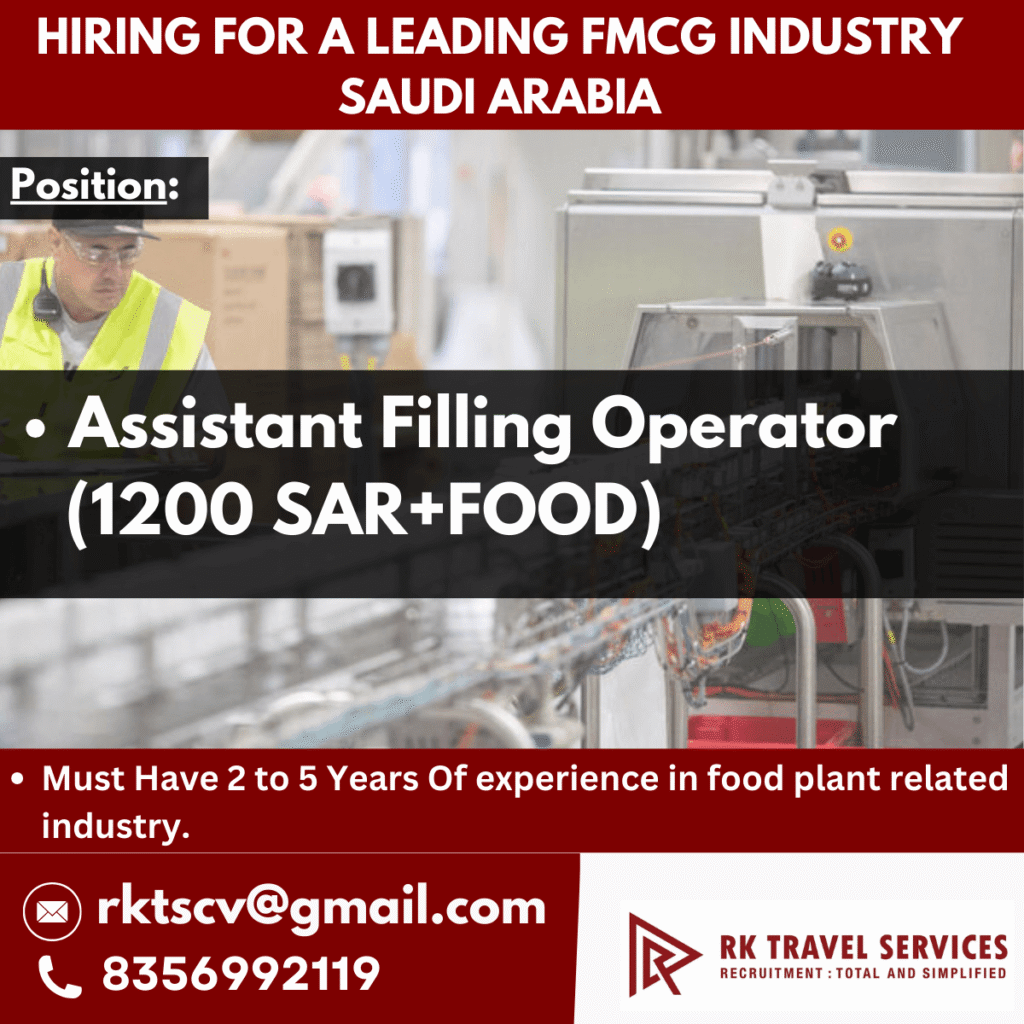 Assistant Filling Operator Jobs in Saudi Arabia – Latest FMCG Vacancy 1 Assistant Filling Operator Jobs in Saudi Arabia – Latest FMCG Vacancy