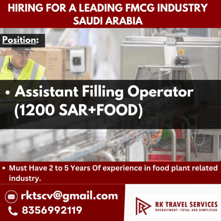 Assistant Filling Operator Jobs in Saudi Arabia – Latest FMCG Vacancy